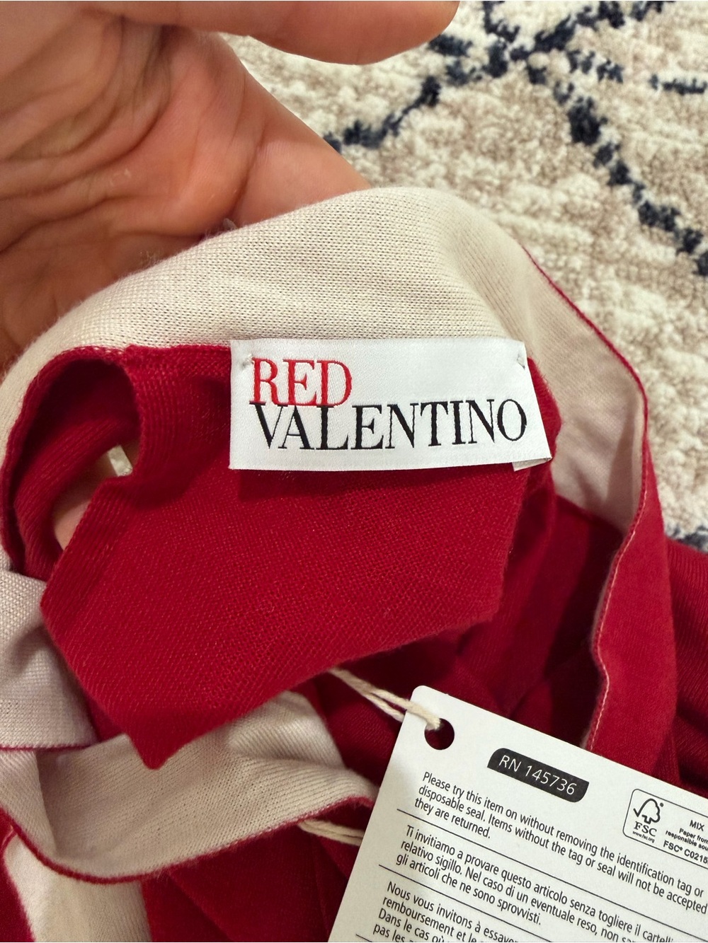 RED Valentino Cherry Red Mock Long-Sleeve Topped with Tie Neck - Picture 4 of 4